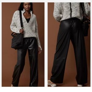 Offline by Aerie Real Luxe Black Faux Leather Wide-Leg Pants Size Medium